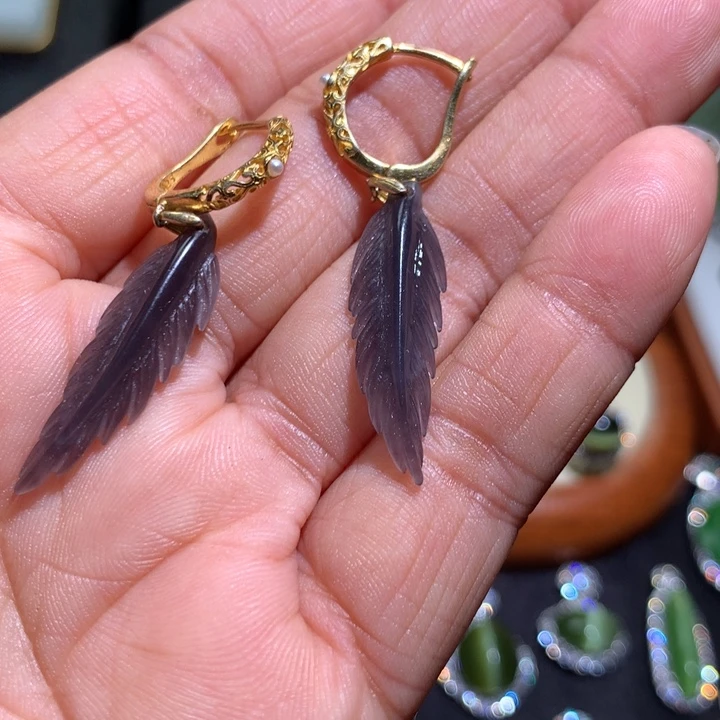 和田玉耳坠银S925镶嵌锦*