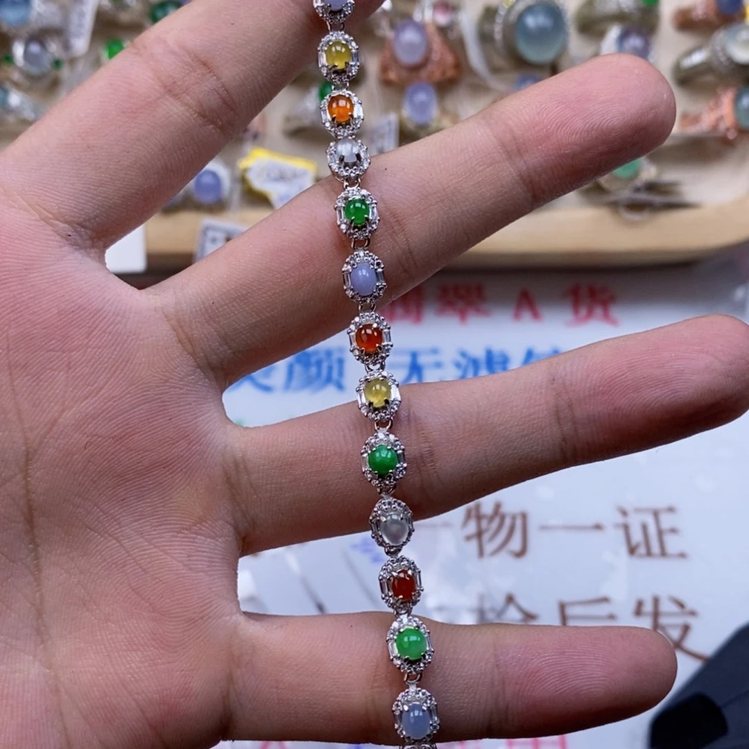 翡翠戒指银S925镶嵌天然缅甸翡翠a货