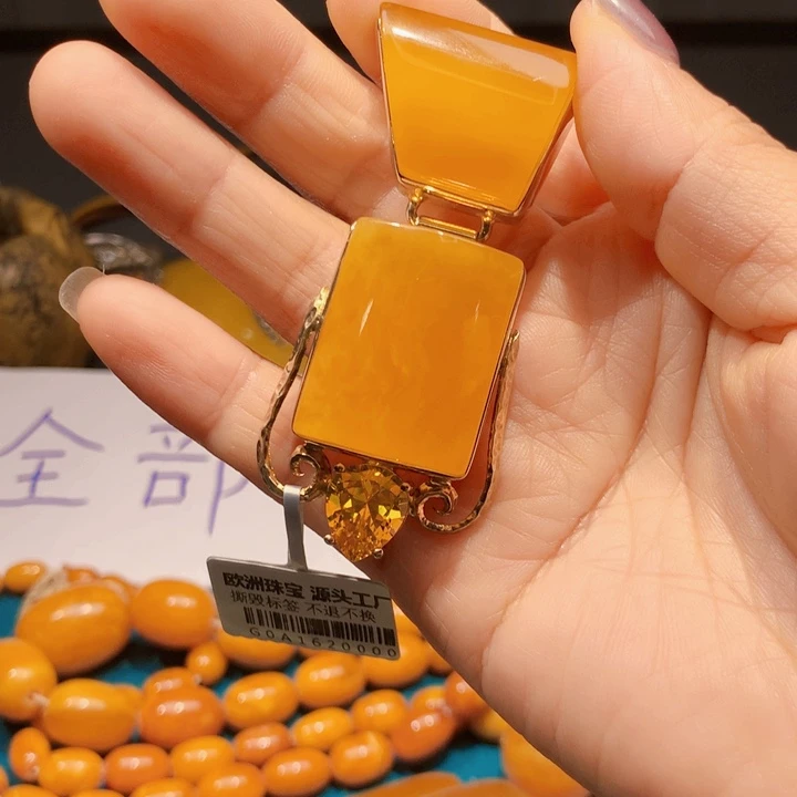 琥珀颈饰银S925镶嵌波兰设计款琥珀蜜蜡