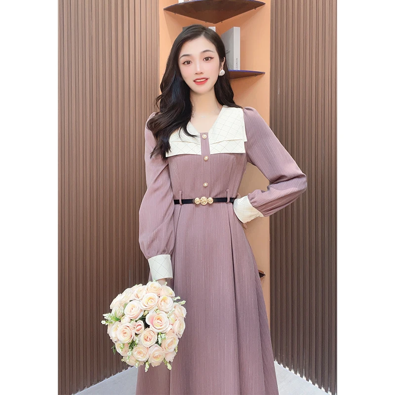7988春季新款女装裙子时尚小清新文艺范法式大摆中长款连衣裙