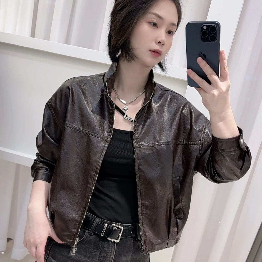【5820】秋季法式韩版PU短皮衣短款网红立领显瘦短外套