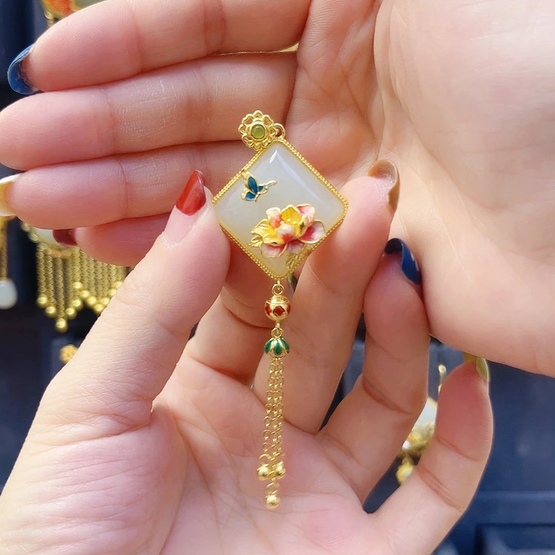 和田玉银S925镀金镶嵌颈饰