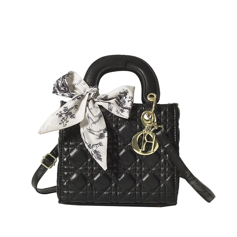 小香风黑色手提戴妃包包女2025春夏新款高级感轻奢小众单肩斜挎包