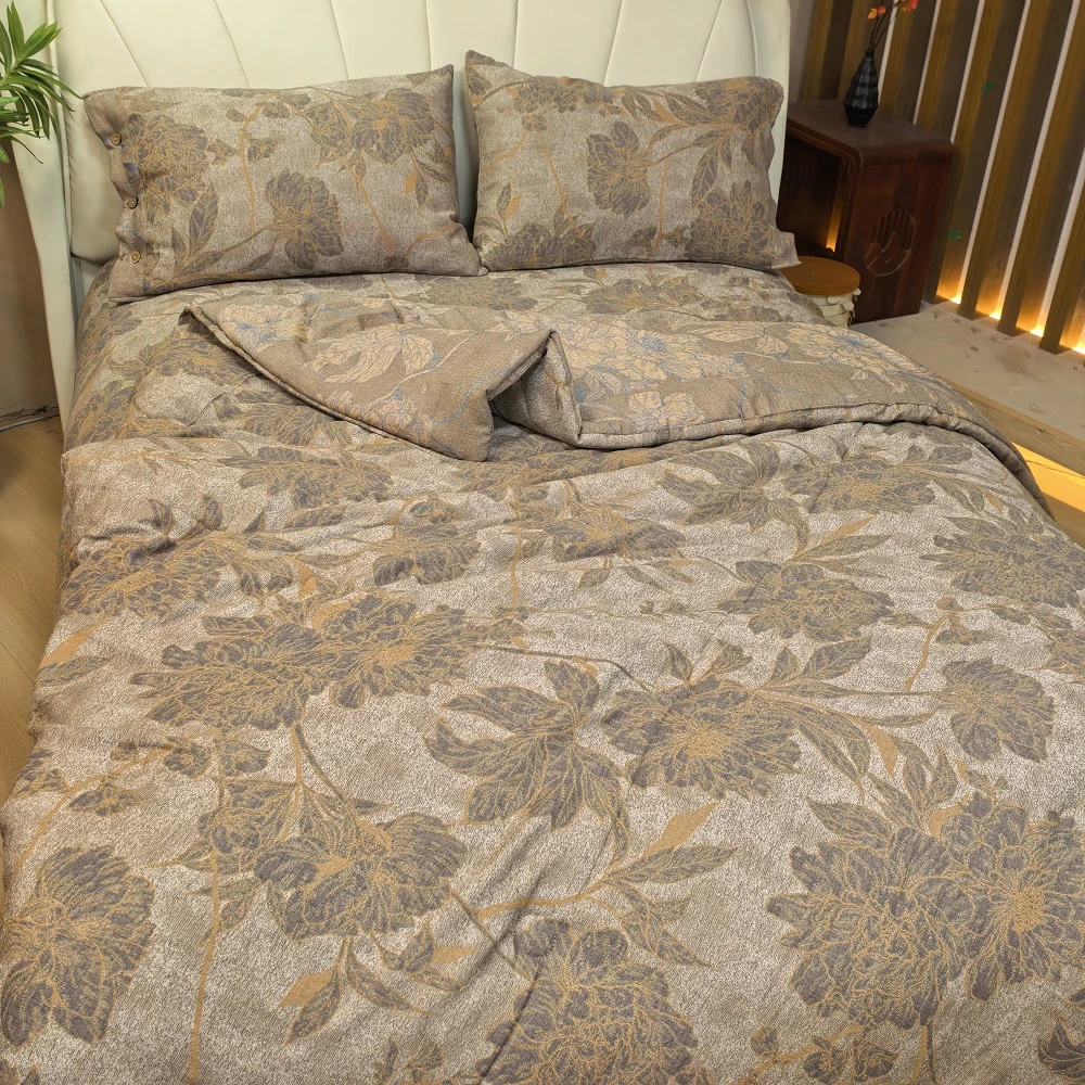 【青莎】枕套-鎏金芙蓉-棕48*74cm一对装枕套