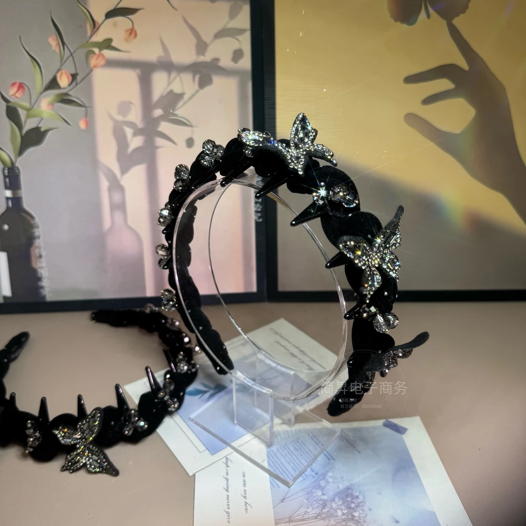 日韩高颅顶编织镶钻蝴蝶灵动感时尚百搭减龄气质发箍T0970