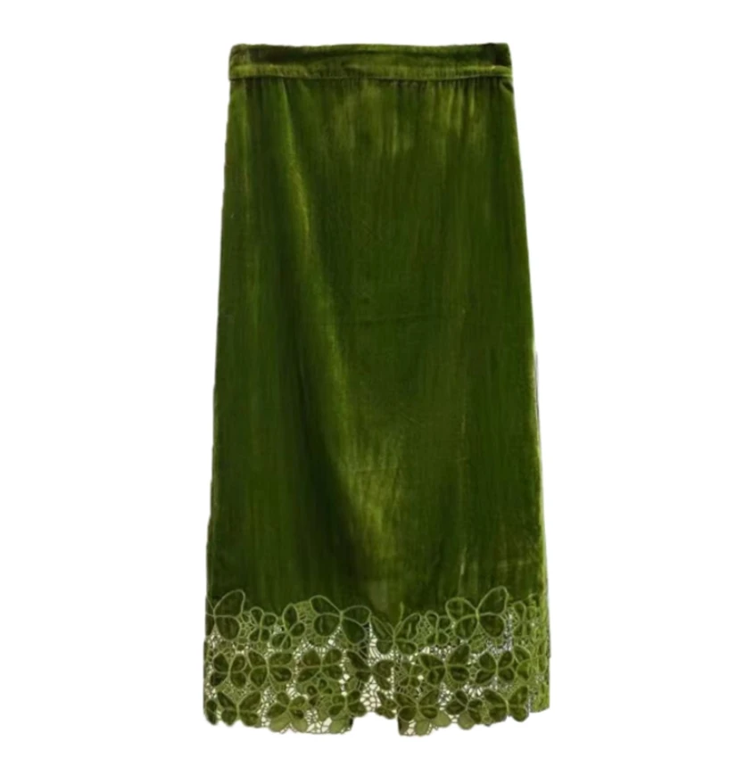 【李美丽专属】镂空刺绣蝴蝶蕾丝拼丝绒半裙BQ2498