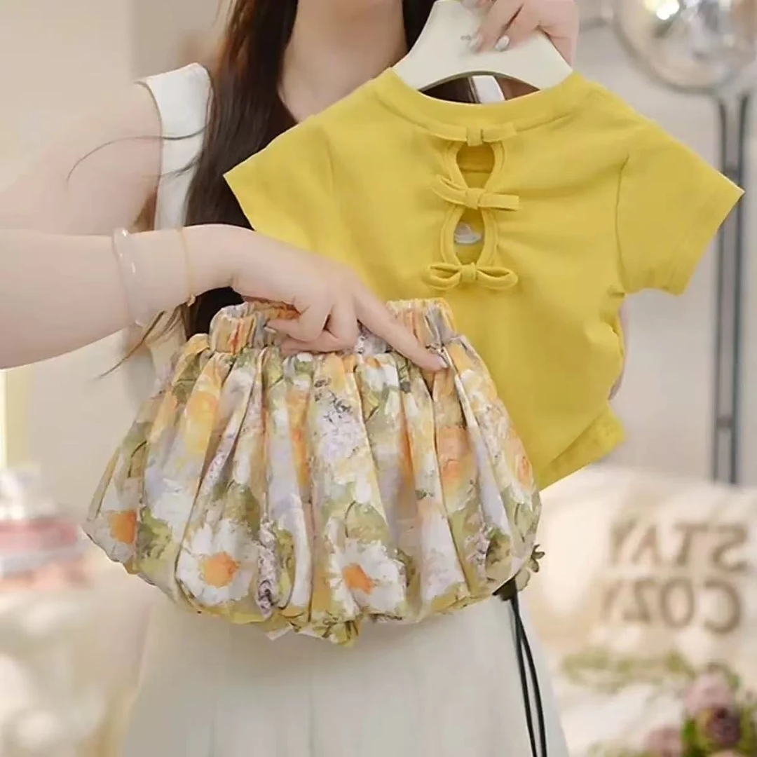 女夏季千金风洋气套装裙子碎花短裙夏款套头童装休闲风