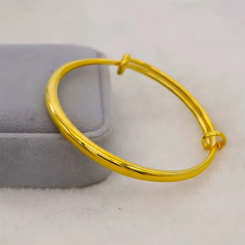 古法传承手镯 光面实心推拉金色手环