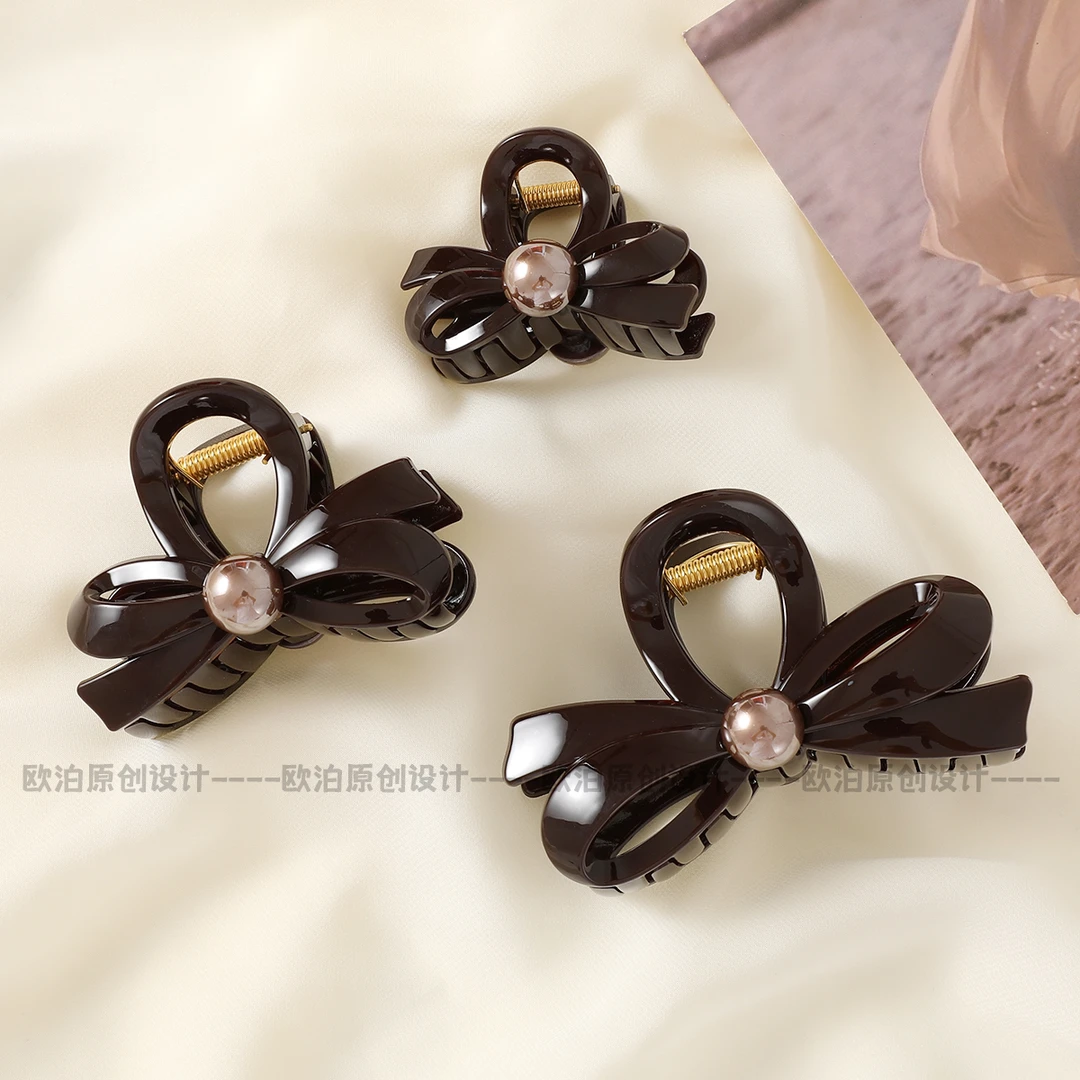 流光色系蝴蝶结珠珠发夹发卡抓夹饰品OL商务新娘抓夹322
