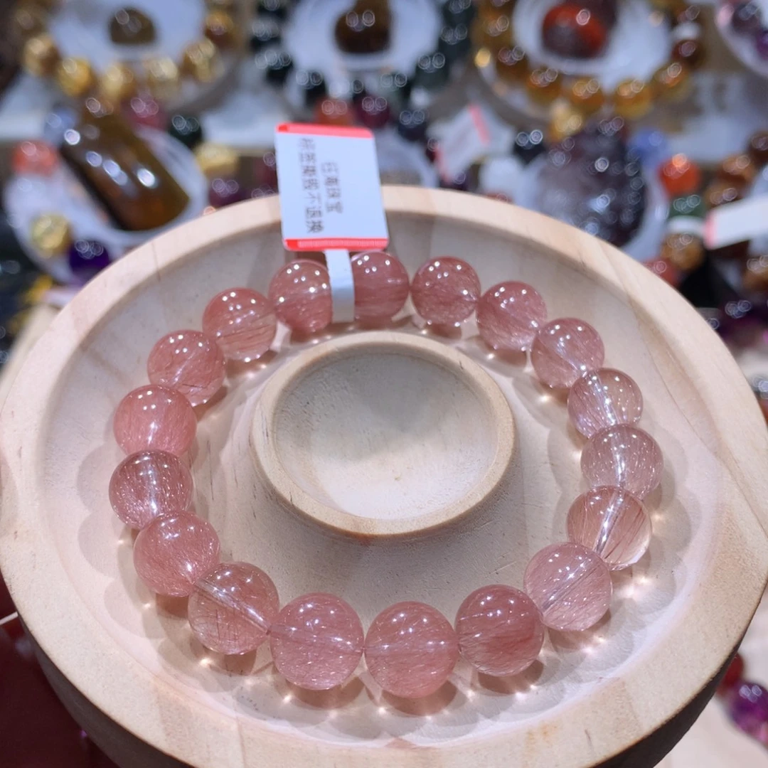 未镶嵌手链水晶粉兔毛10mm