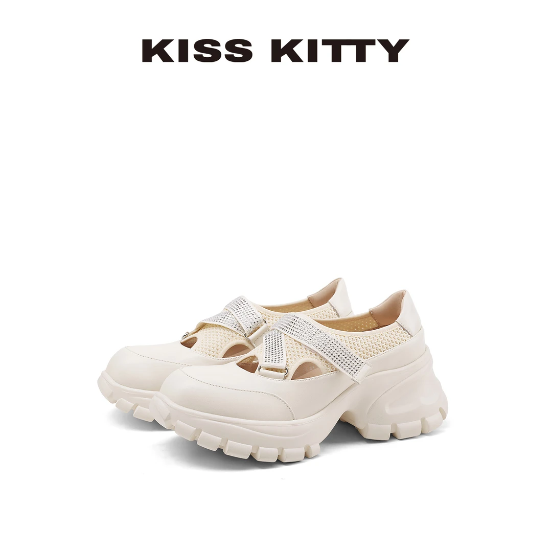 KISSKITTY25年秋季镂空网面老爹鞋显脚小休闲运动鞋女超轻发泡底