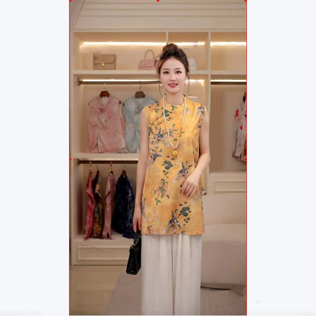 【翠明】新中式国风复古中长款唐装上衣盘扣无袖气质休闲高级感女装