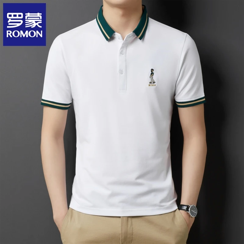 罗蒙男士短袖商务痞帅polo衫亲肤舒适休闲丝光棉潮流透气高档男装