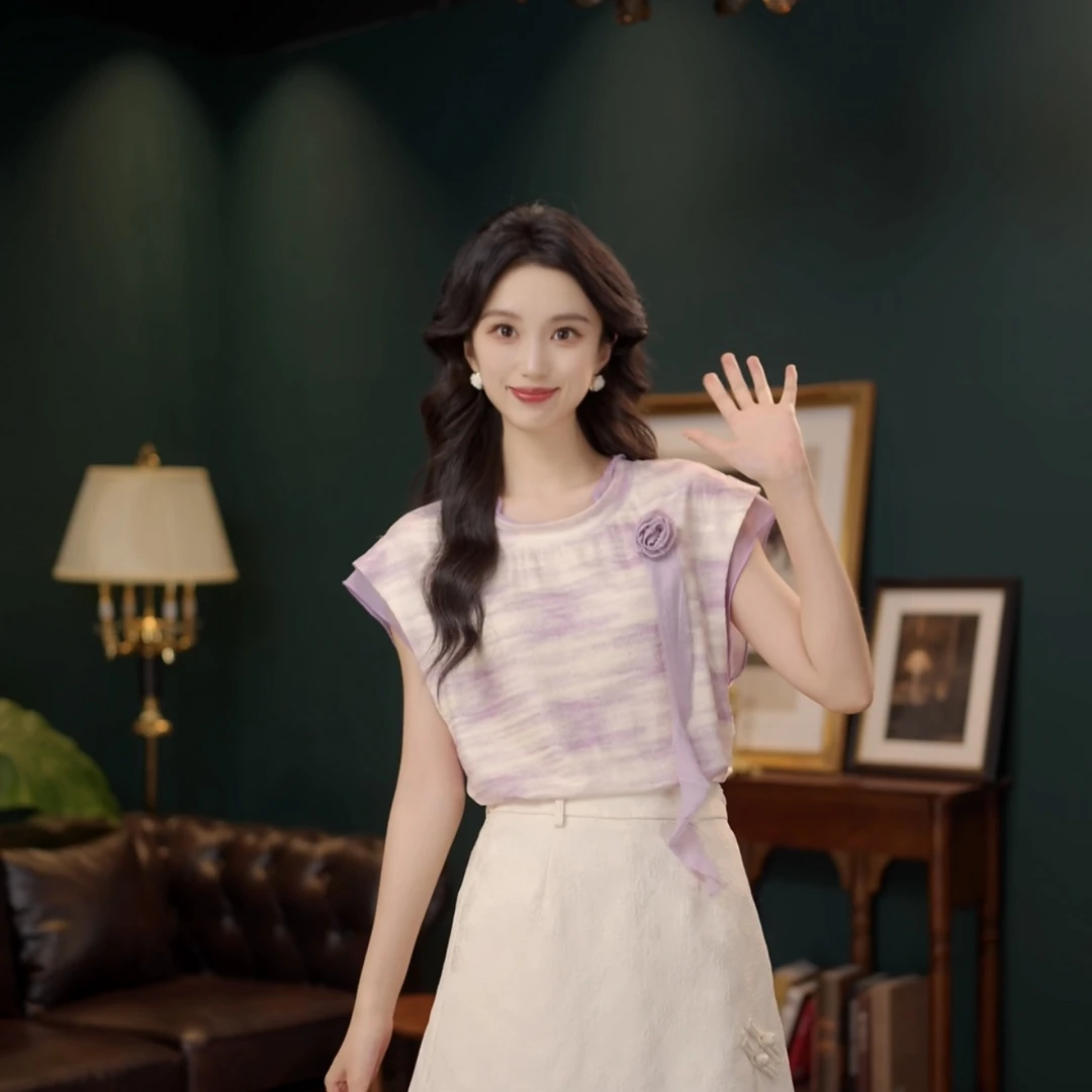 琦琦【千樱恋雪】甜美休闲百搭小众短袖女夏季上衣YF1102567