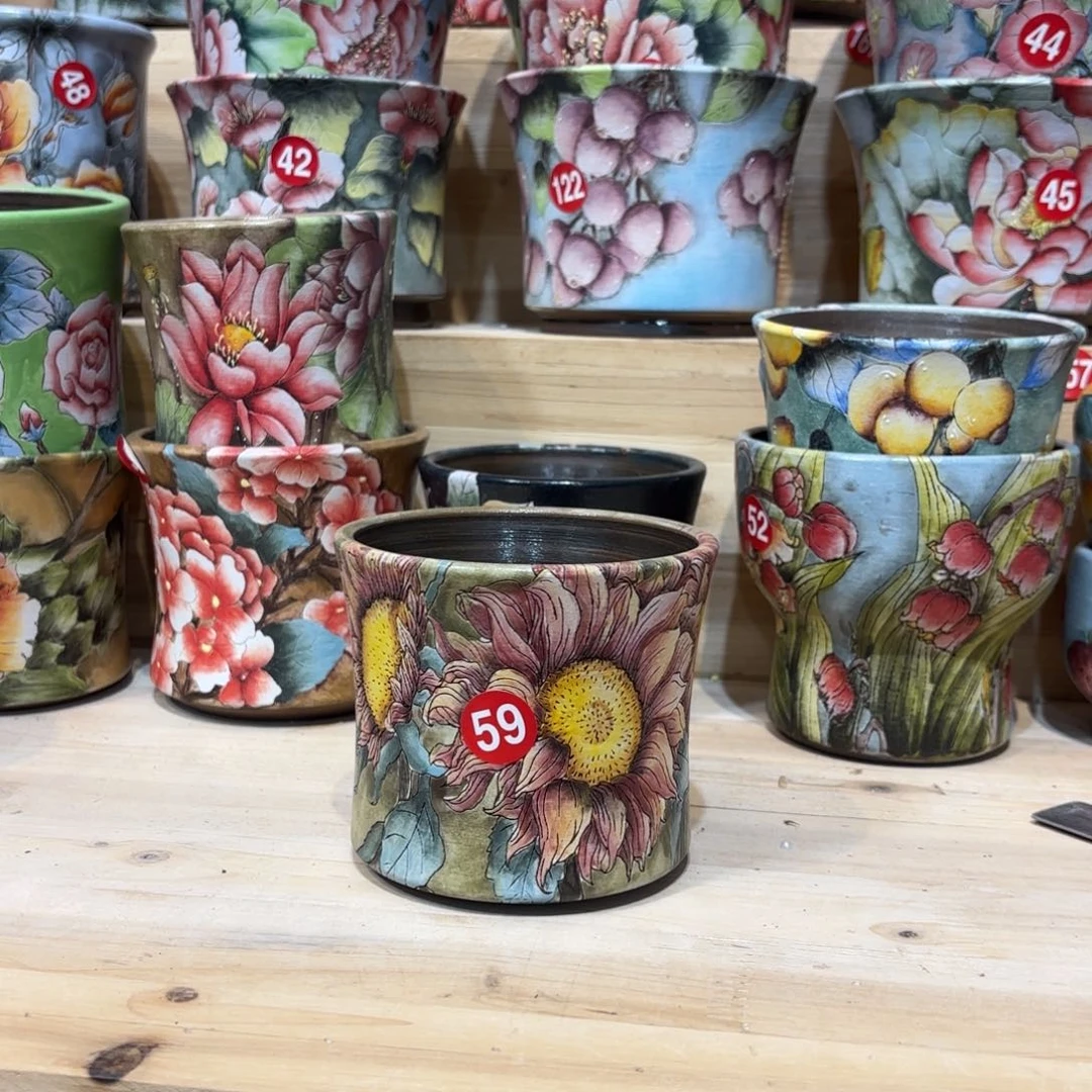 紫砂花盆景德镇手绘花盆陶瓷9/10