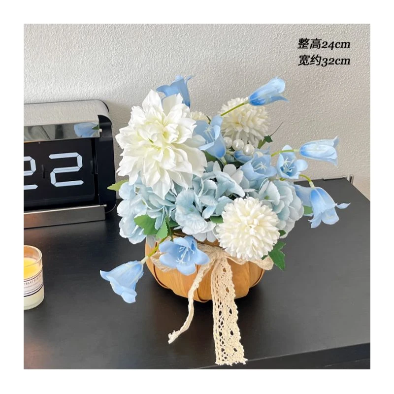 轻奢高端郁金香仿真花编织花篮餐桌花摆花假花插花花艺仿生花摆件