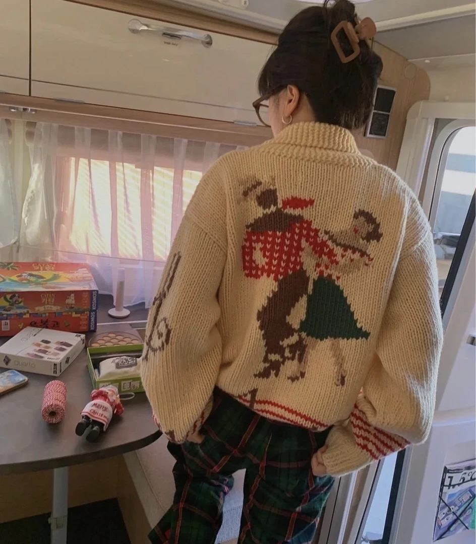 复古韩版重工洋气chic毛衣外套25年秋冬新款针织粗针跳舞女孩