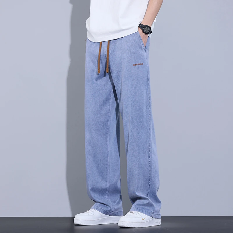 大白鲨2025春夏新款莱赛尔天丝牛仔裤男宽松直筒休闲长裤子垂感潮