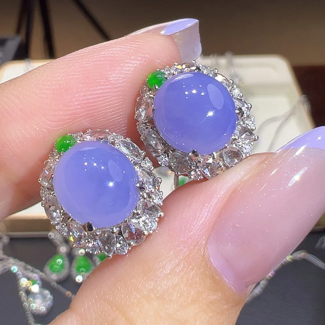 翡翠18K金镶嵌耳环翡翠