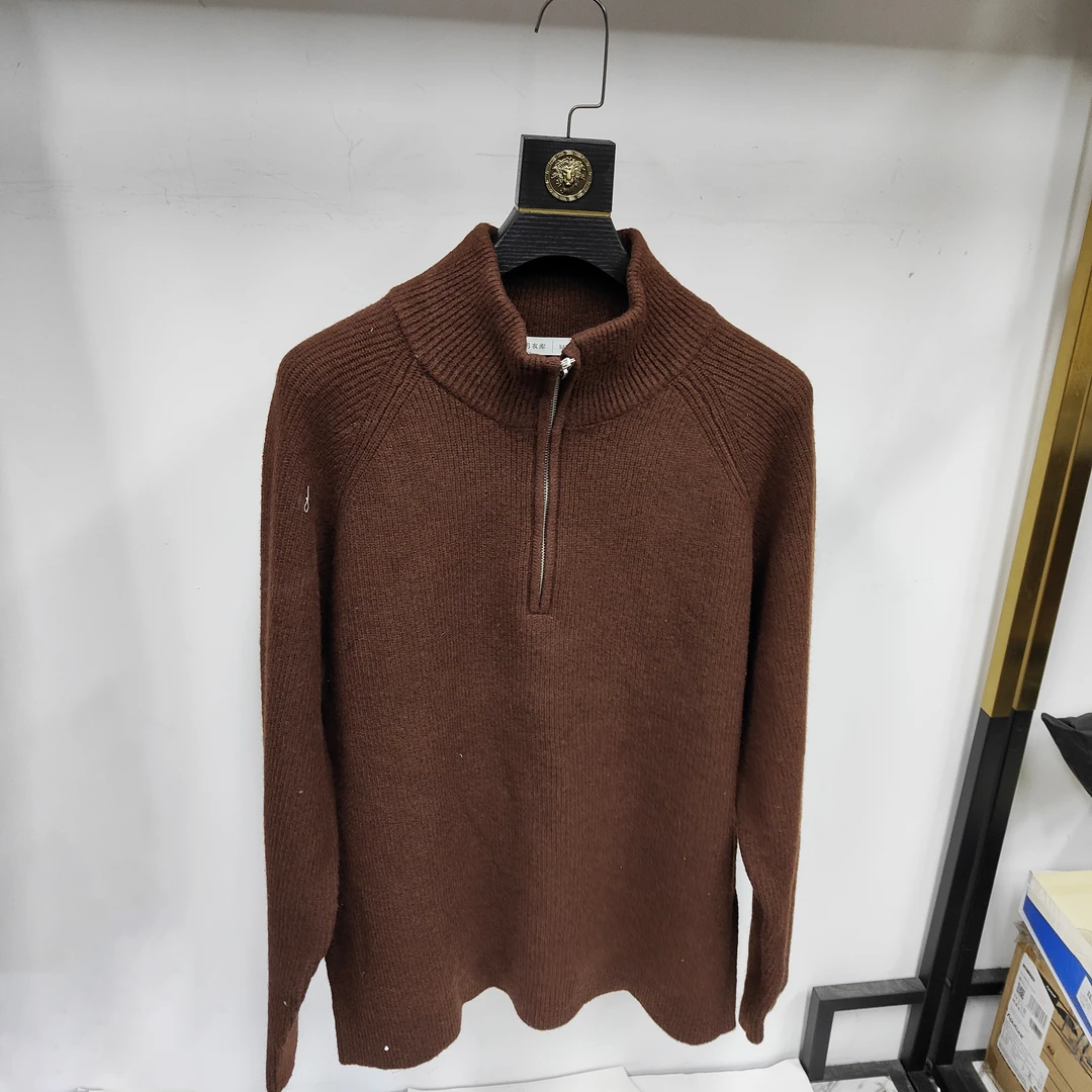 秋冬羊毛混纺纯色毛衣半开拉链男加厚外套针织衫24019