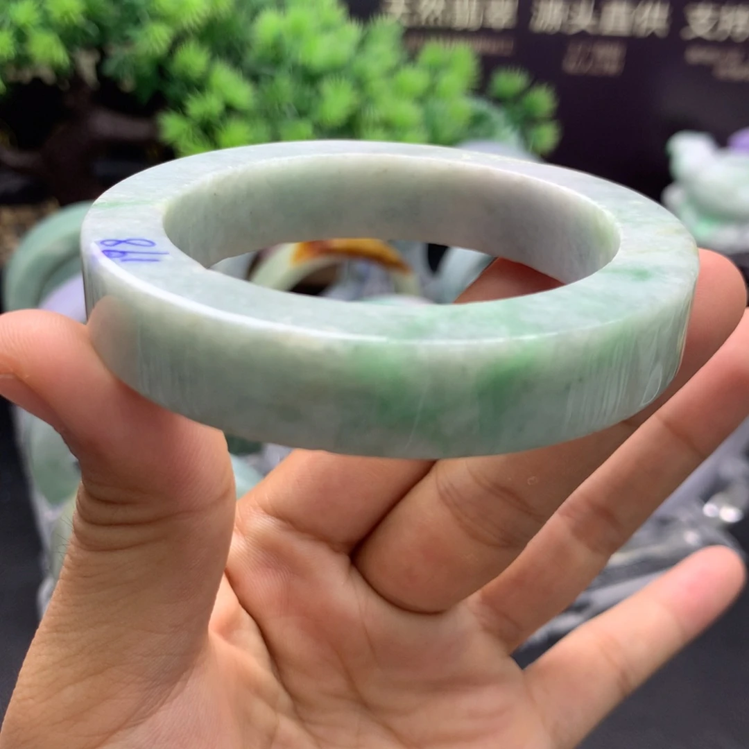 定制翡翠天然翡翠手镯未镶嵌55/57正圈 飘花