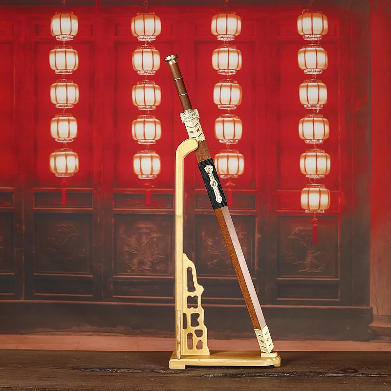 龙泉汉剑铜装具鸡翅木花纹钢双槽一送礼佳品未开刃