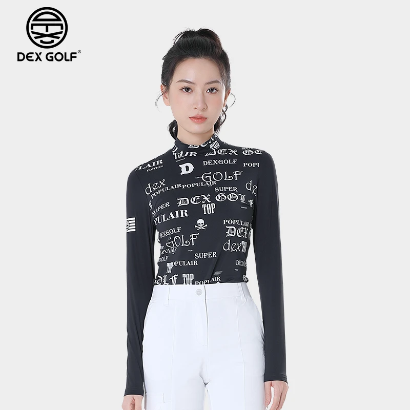 DEXGOLF高尔夫女士春夏新款长袖T恤3266个性图案印花Polo衫速干