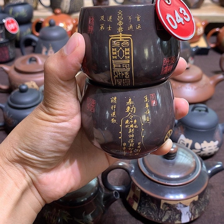 云南建水紫陶彩填杯子2个微瑕043