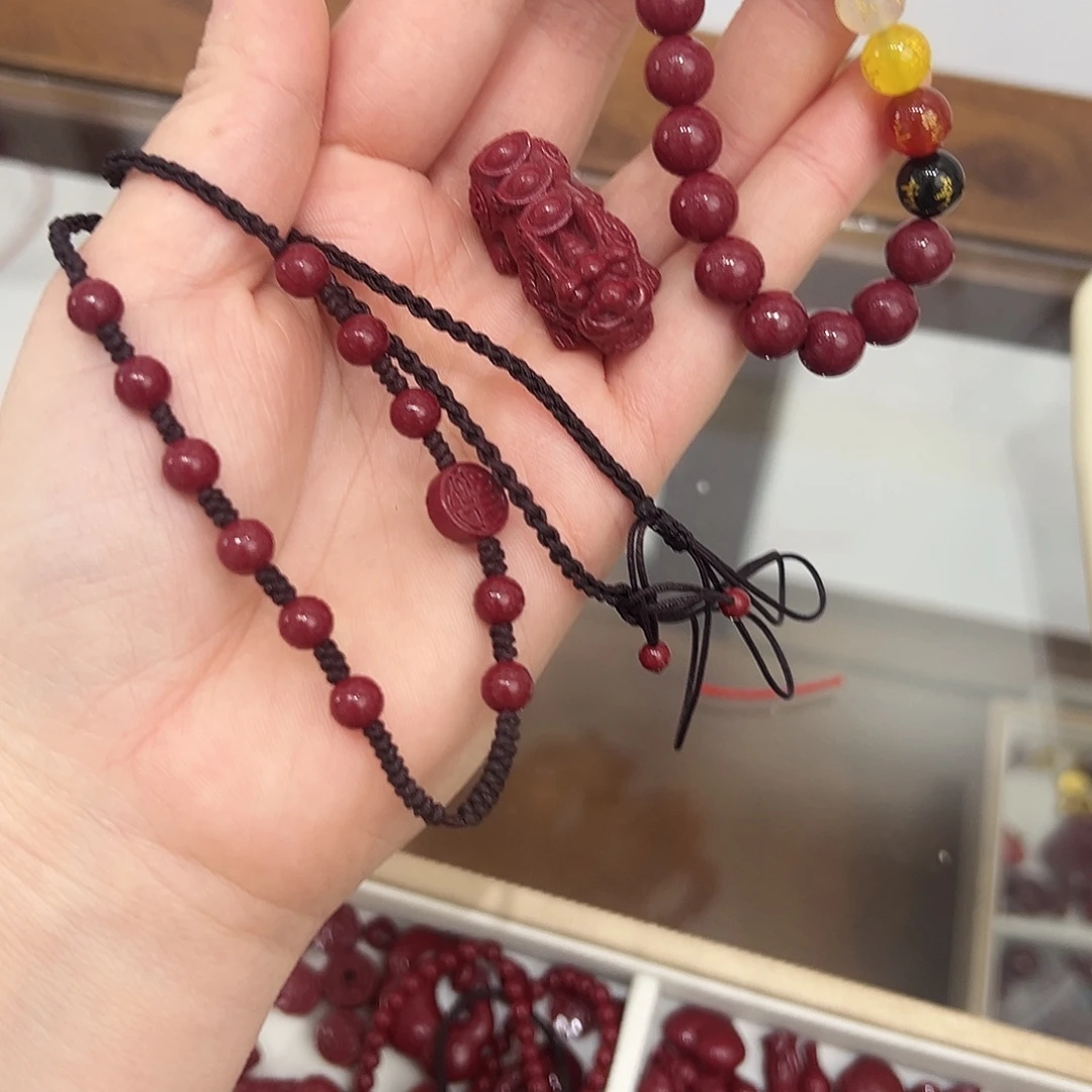 天然辰砂五路财神手串8毫米 貔貅项链