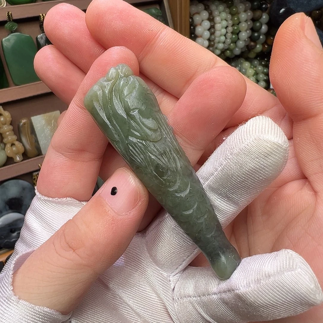 和田玉未镶嵌颈饰青黄口龙头细烟烟嘴/把件 福利5