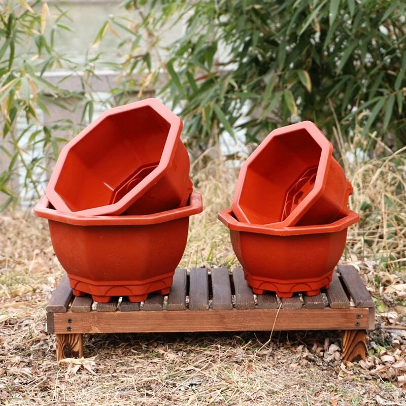 八角塑料花盆批发加厚款特大号砖红色室内阳台绿植盆栽花卉盆景盆