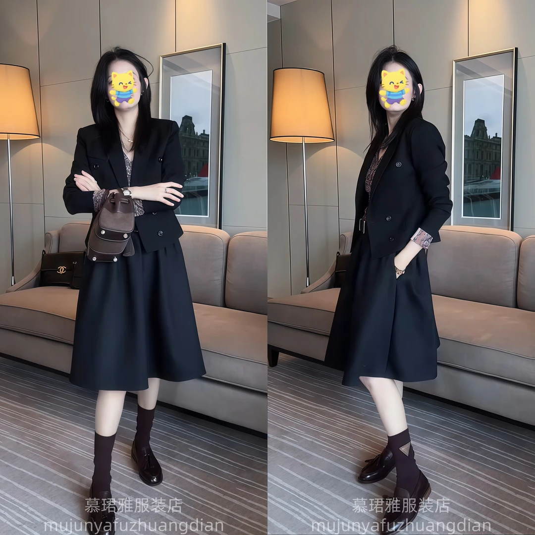 高级感女装炸街气质时尚洋气减龄纯色显瘦宽松西装外套搭配半身裙