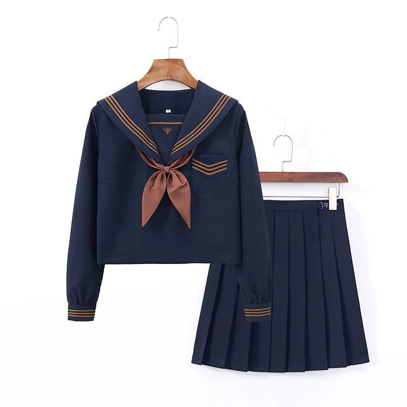 绀色茶羽中水手服jk校供感jk制服jk套装jk裙百褶裙长袖夏季春夏