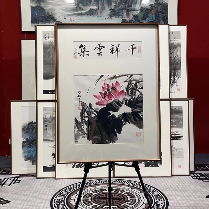 国画手绘作品带框