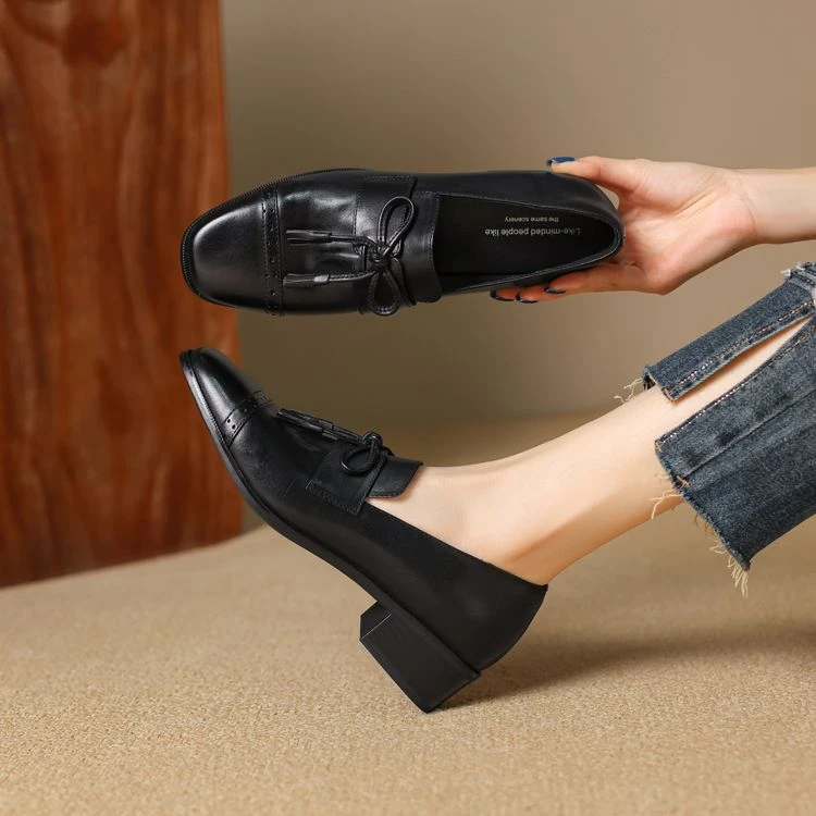 3cm跟高 头层牛皮小皮鞋正装工作鞋乐福鞋百搭单鞋