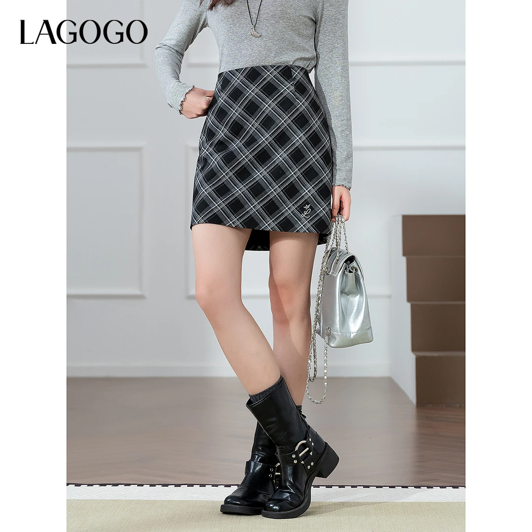 【芋总专属】lagogo2025新款元气格纹百搭舒适半身裙女OABB143G25
