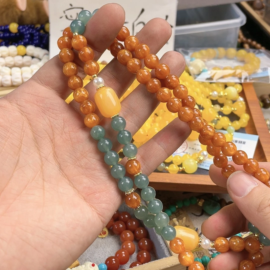 檀香木手串银S925镀金镶嵌