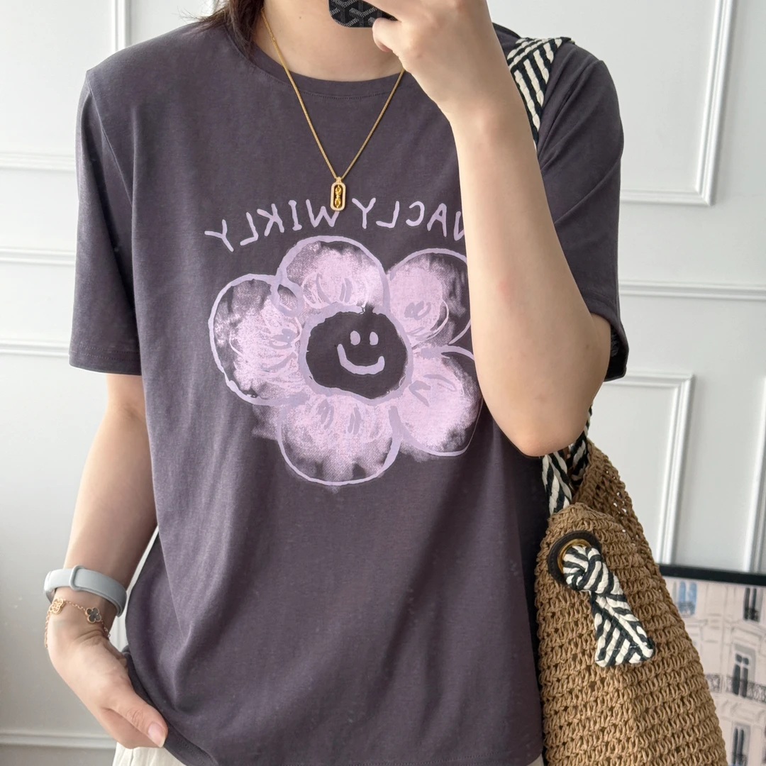 美亚恩NANA【太阳花】夏季笑脸花朵圆领短袖T恤清凉透气C0385