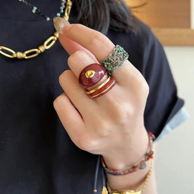 钛钢戒指  小众设计酒红色珐琅釉戒指女高级感时尚指环个性不褪色