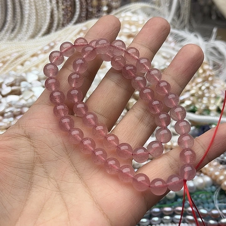 玛瑙/玉髓未镶嵌珠宝半成品一条8mm左右草莓晶