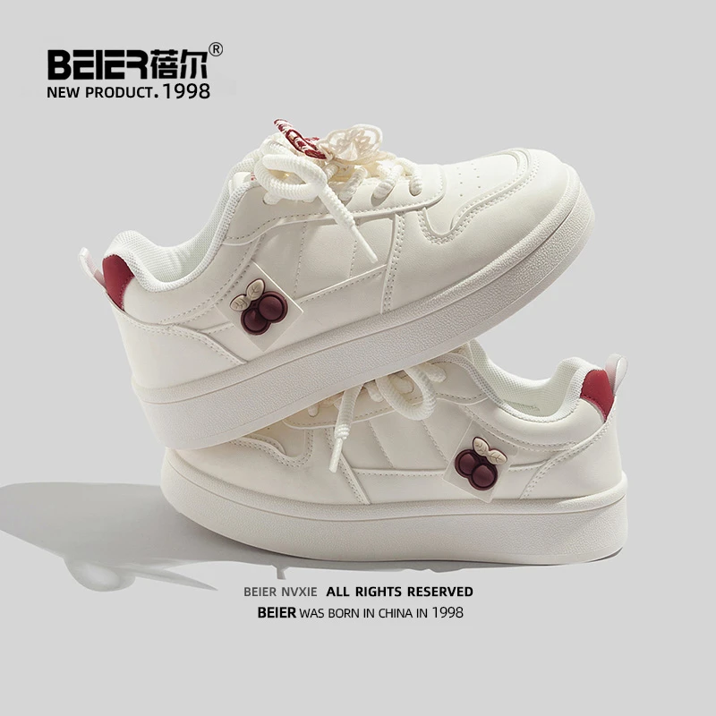 蓓尔透气百搭小白鞋子女鞋2025秋季新款学生休闲板鞋厚底增高7112