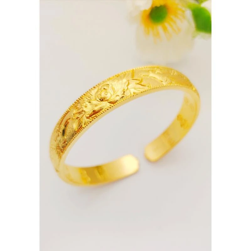 足银手镯 如意丹凤镯金色欧美民族风女圈口可调节传承精致简约