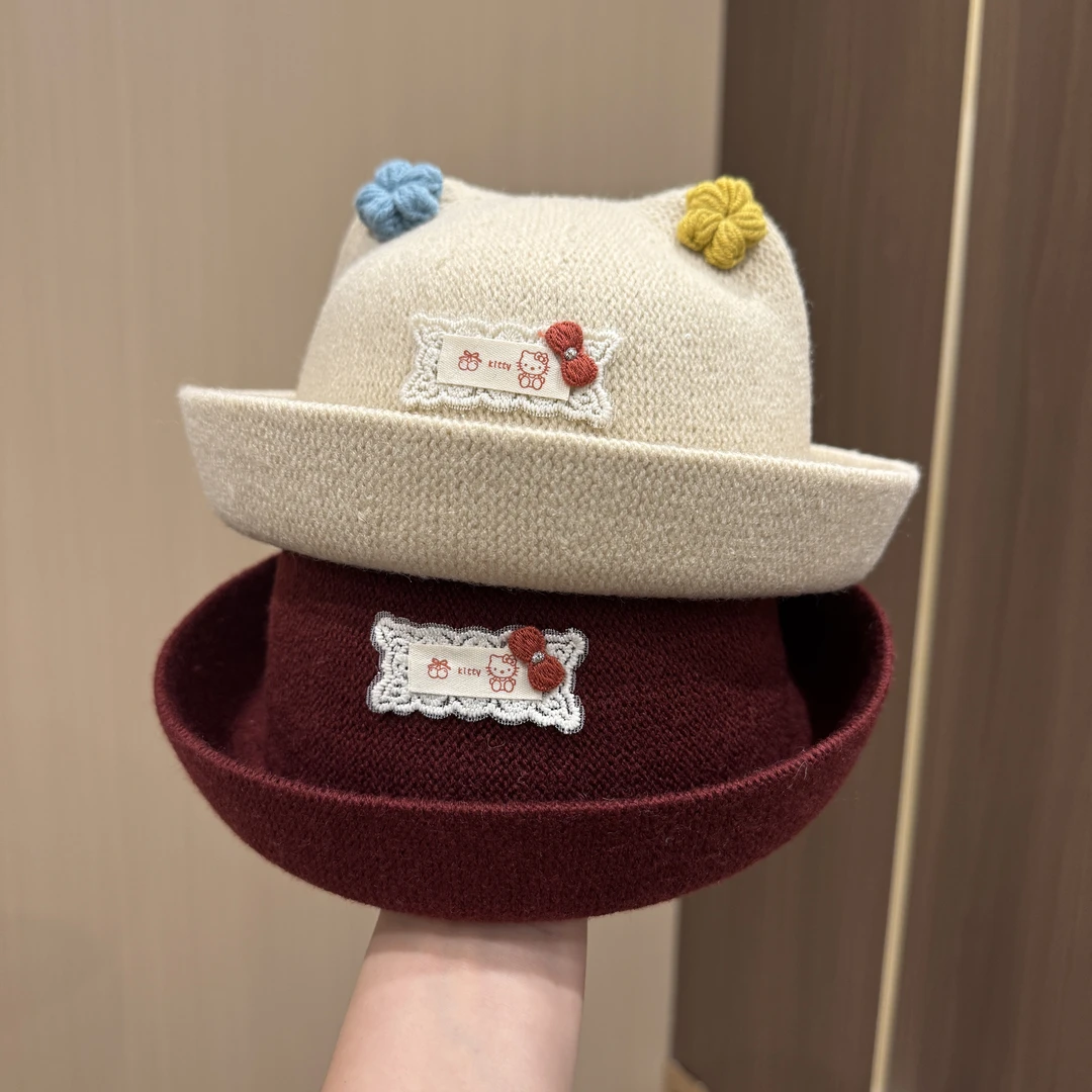 【甜心凯蒂】宝宝新款毛呢猫耳小礼帽儿童韩版秋冬季可爱盆帽渔夫帽
