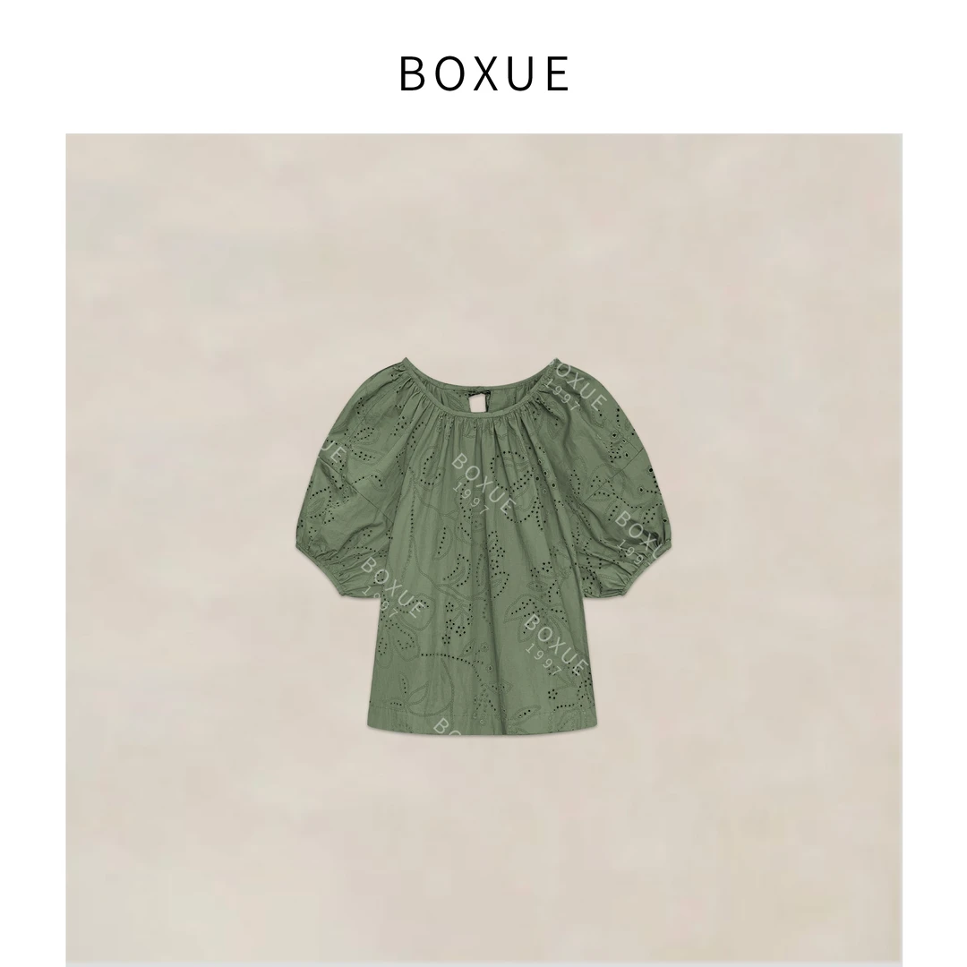 BOXUE”荷意”2025夏季新款高级感镂空烧花轻奢 T恤#250530T2748