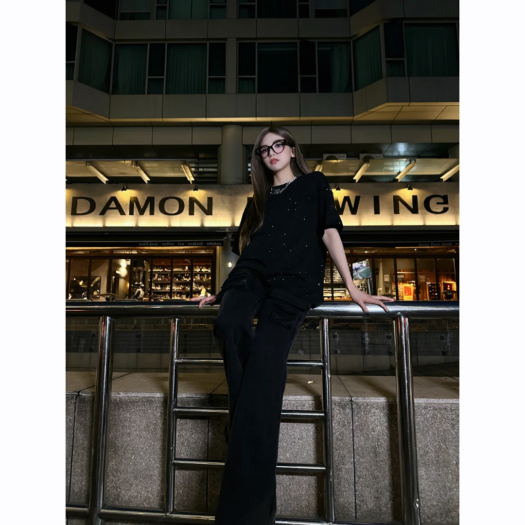 HARDY HARDY夏季新款潮牌烫钻圆领短袖T恤衫男女同款半袖T恤