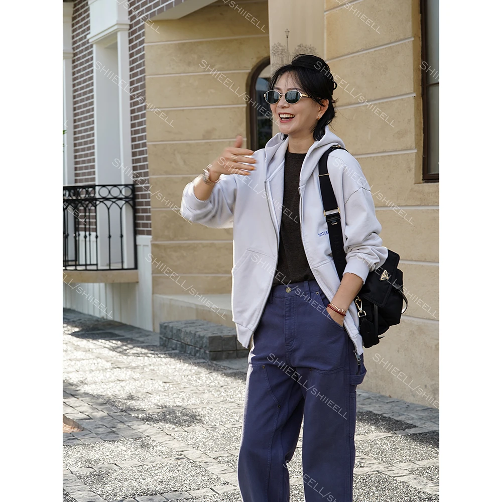 SHIIEELL【破碎贵族】美式复古棉质阔版宽松字母刺绣拉链卫衣W6016