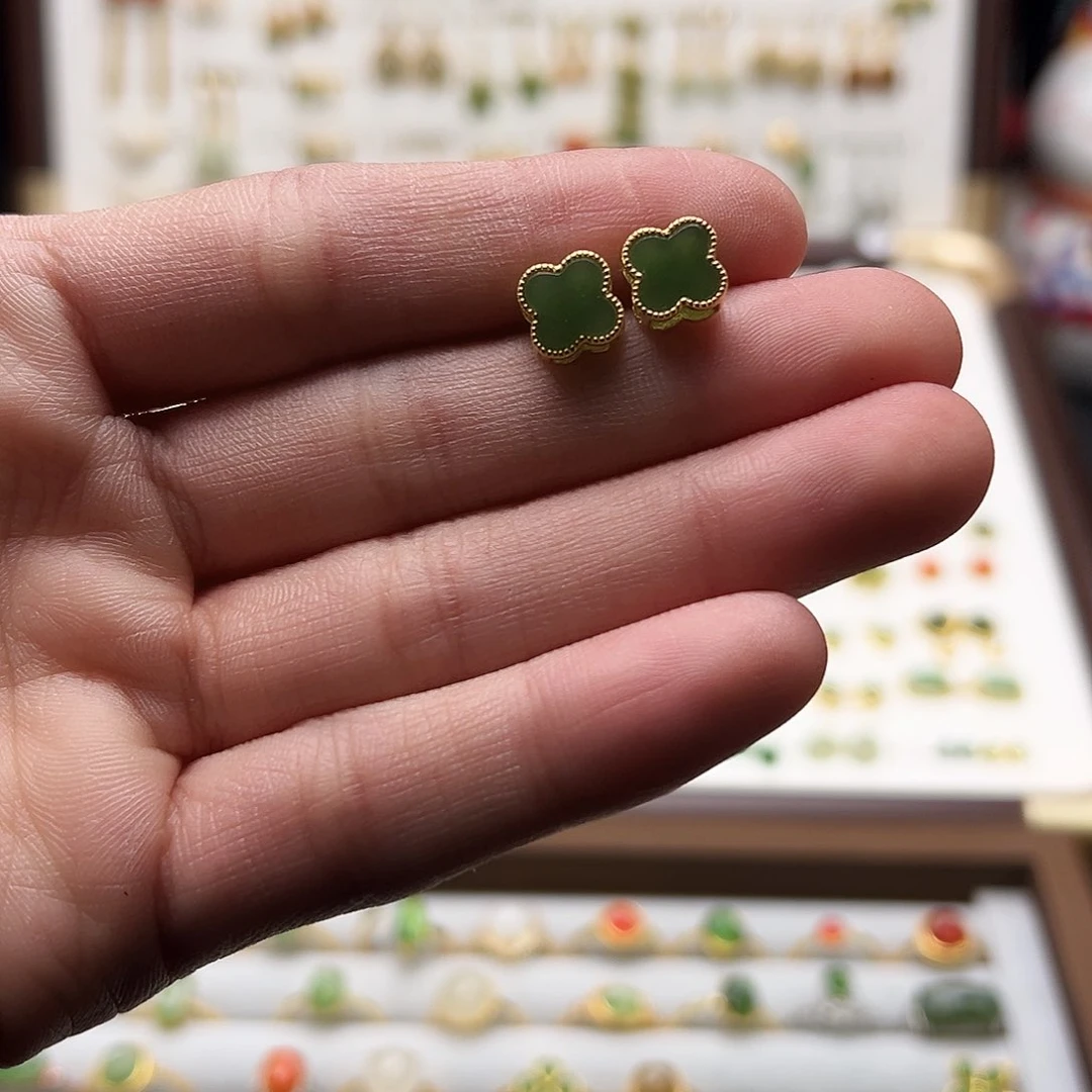 银S925镶嵌和田玉耳饰