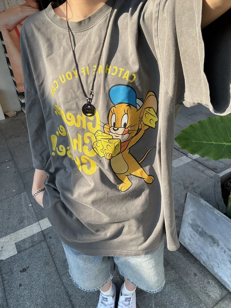 韩国东大门正品代购，奶酪鼠印花宽松短袖（bu tui bu huan）