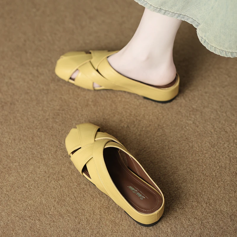 法式编织镂空内增高包头拖鞋女夏日巨好看凉拖一脚蹬气质穆勒半拖