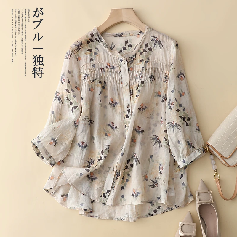 2025夏季新款苎麻女装上衣女士高端中年妈妈夏装棉麻亚麻短袖T恤